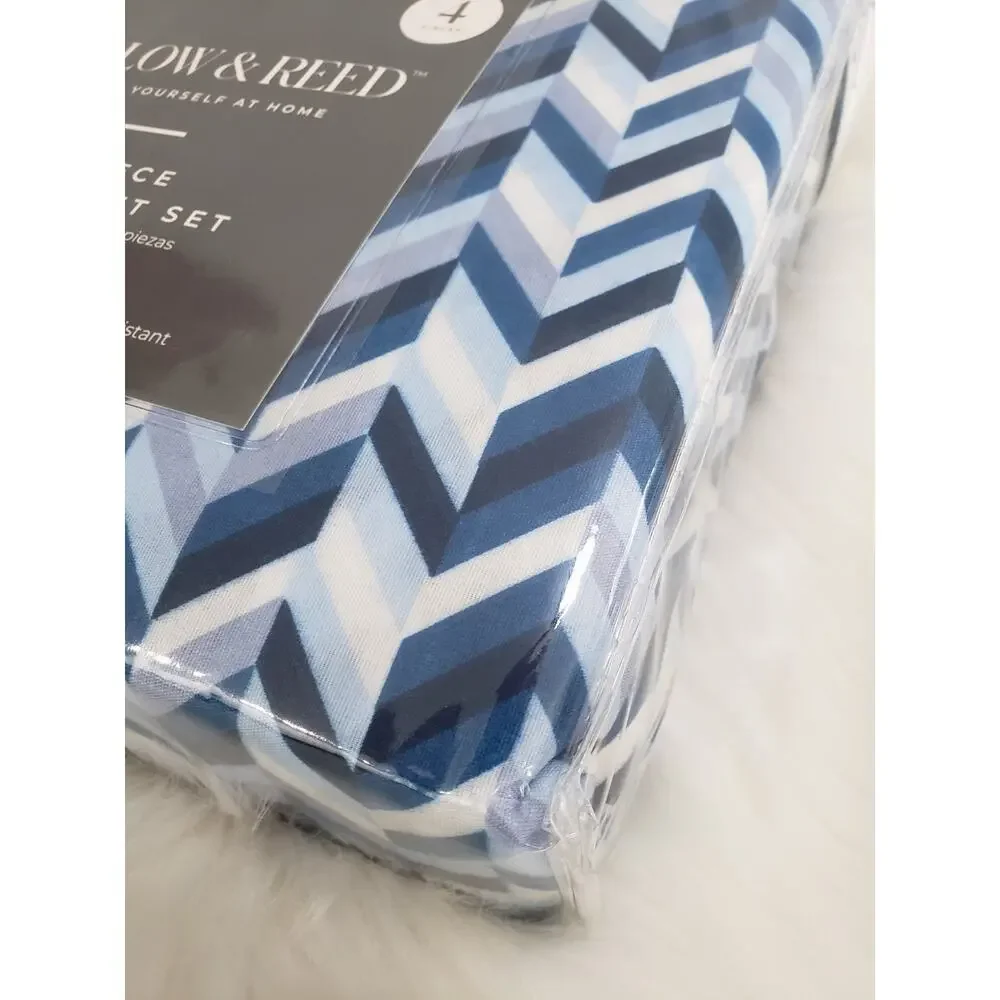 NEW Blue Herringbone Chevron King‎ SHEET SET 4 piece flat fitted boy bedroom men